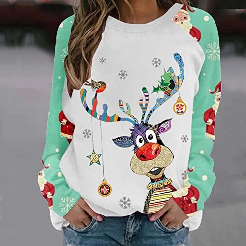 Košulje s dugim rukavima za žene ružni božićni džemper Novelty Color Block rukava Crewneck Dukseri Therypy Xmas bluza
