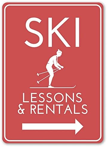 Skijaška lekcija i najamni najam, najam za iznajmljivanje, iznajmljivanje za skijanje, iznajmljivanje sportskih najava, za skijanje na skijama, skijanje kabine za skijanje Potpise Zidni dekor Art Sign Post Post Post za muškarce 8x12 inča