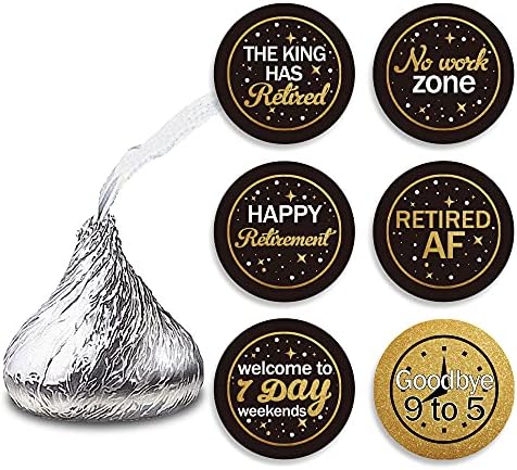 Star Black Golden Happy Retirement Sticker 5 List 270 -6 dizajn samoljepljivi krug naljepnice naljepnice, penziju party Favors，čokolade kapi naljepnice naljepnice za penziju Party.