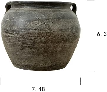 Artisnance Početna Mali ugalj / siva keramika unutarnje vanjsku vintage posudu JAR W / 2 ručke, kućni i vrtni dekor