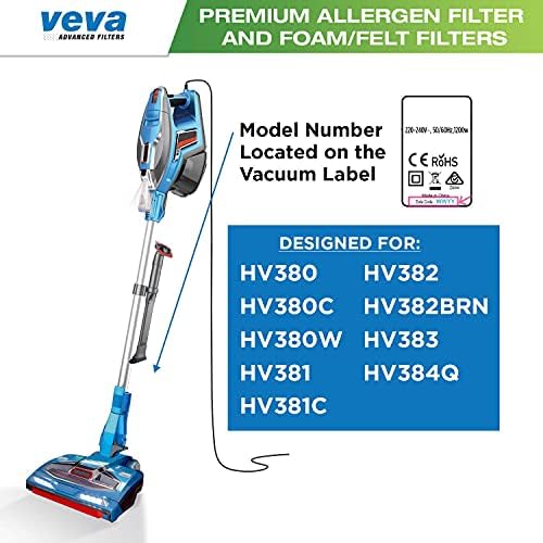 VEVA Premium set vakuumskih filtera sa 6 alergena, 6 pjene, 6 filc filtera za Shark Rocket DuoClean Ultralaki vakuum Model HV380, 381, 382, 383 i 384Q