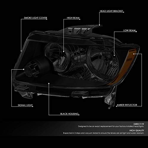 [Halogen Model] paket za sklapanje farova u fabričkom stilu sa kompletom alata od 20 komada kompatibilan sa Jeep Grand Cherokee 2011 2012 2013, strana vozača i suvozača, crno kućište, dimno sočivo, Ćilibarni ugao