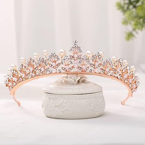 XUKY Rose Gold Pearl vještački dijamant vjenčana kruna traka za glavu nevjesta Tiara traka za kosu vjenčanje ženski dodaci za kosu Crown Headpiece