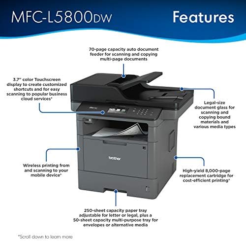 Brother monohromatski laserski štampač, multifunkcionalni štampač, sve-u-jednom štampač, MFC-L5800DW, bežično umrežavanje, mobilno