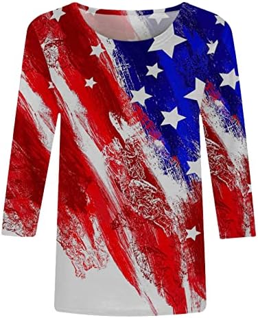 TIFZHADIAO 4. jula Američka košulja za zastave za žene Dressy Casual 3/4 rukav patriotski grafički tees Star Striped tisak