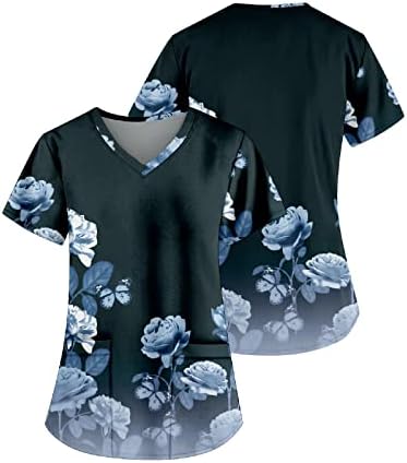 Uqrzau Ženske majice Ležerne prilike, modna tiskana radna uniforma sa džepnim majicama kratkih rukava TOP ljetne majice, S-5XL