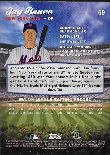 2017 TOPPS Stadium Club # 69 Jay Bruce New York Mets Baseball Card