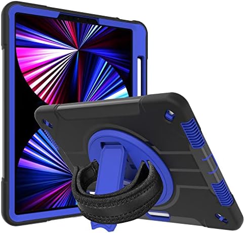 Tablet PC slučajevi kompatibilni sa iPad 10,2 inčnim (2019/2020 (2019/2020) školjkama otporna na sljeva, zaštitni poklopac w Rotiranje Kickstand + ručka otporna na pad, zaštitna futrola za prašinu (boja: plavi + b