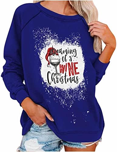 Vintage džemperi za žene sanjaju vino Božićna košulja slatka naočare grafički Tshirt Dugi rukav Crewneck dukserica