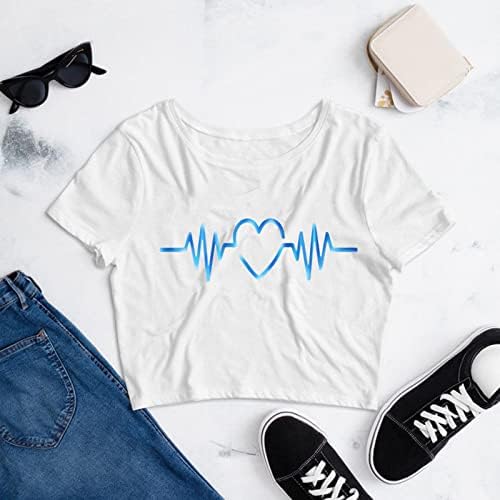 Valentinova majica za žene Ljeto kratki rukav srce Osnovni usjev vrhovi labavi fit teen Girls Sexy Tee bluza
