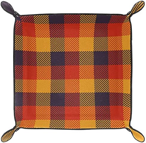 Lyetny Yel Orange Tartan Plaid uzorak Organizator pladanj za skladištenje ladica Bedside Caddy Desktop ladica Promjena tipke Novčanik Novčanik Kucnica za skladištenje ležišta Valet, 20,5x20,5cm