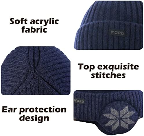 Colorsun zimske kape sa ušicama za muškarce, kapica od flisa meka topla pletena kapa skijaška čarapa kapa sa manžetnama