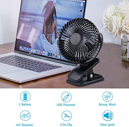 WANGDAJIEDIAN prijenosni klip na ventilatoru, 4 brzine 360° rotacija lični klip ventilator, 20 sati radnog vremena, tihi USB ventilator za kolica mali stoni ventilator za kancelariju, krevet, traku za trčanje, auto, kampovanje na otvorenom, Golf