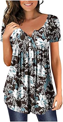 Pamuk V vrat cvjetni grafički Brunch labavi kroj opuštena bluza Tee za žene Ljeto Jesen kratki rukav Tshirt WG