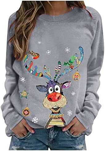 Ženski božićni vrhovi slatki snjegović medvjed tiska cvjetne majice dugih rukava pulover casual crewneck dukserice labavi udobni vrhovi