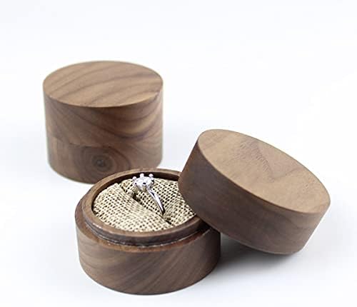 Rustikalni orah s drvenim malim zaručničkim kutijama, mini okrugla prstena od punog drveta za prijedlog za odlaganje za vjenčani prsten