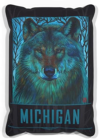 Michigan Winter Wolf Canvas Throw jastuk za kauč ili kauč kod kuće & ured iz ulja slika umjetnika Kari Lehr 13 x 19.