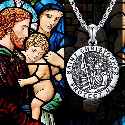 CEKAMA St Christopher/Majkl/Benedikt/Djevica Marija / Jude ogrlica 925 Srebra amajlija privjesak sa 22+2 inčni nehrđajućeg čelika