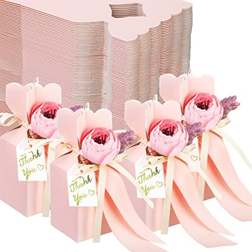 TaoBary 50 kom svadbeni tuš Party Favor Box DIY vjenčanje favorizira bombone sa trakom i cvijetom cvijet Party Favor kutije za angažman, svadbeni tuš Party, vjenčanje dekoracije