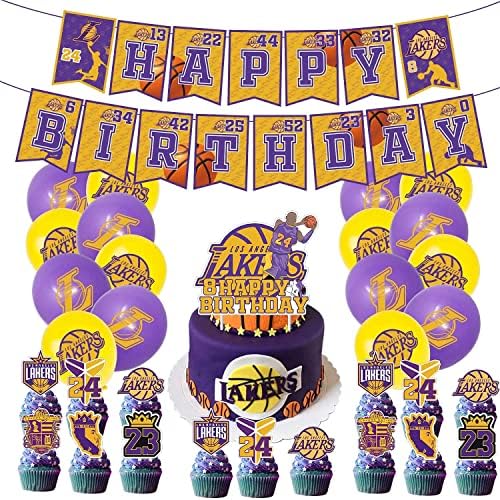 Lakers Kobe Rođendanska zabava dekoracije i zalihe uključuje Cupcake Toppers baloni Banner torta Topper 23 košarkaška zabava za muškarce