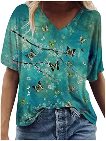 Ljetna majica za žene modni cvjetni print kratki rukav Tee vrhovi labavi fit v izrez tunika TEES MULTIColor bluze