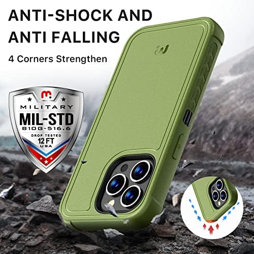 MyBat Pro Maverick serija za iPhone 13 Pro max futrola sa kaišom za kopču i kaljeno staklo, 6,1 inč, zaštitni slučaj od 250 °, teških