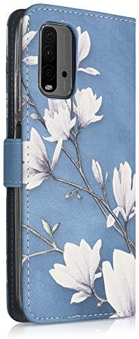 kwmobile torbica za novčanik kompatibilna sa poklopcem od umjetne kože Xiaomi Redmi 9T - Case-Magnolias Taupe / Bijela / Plava Siva
