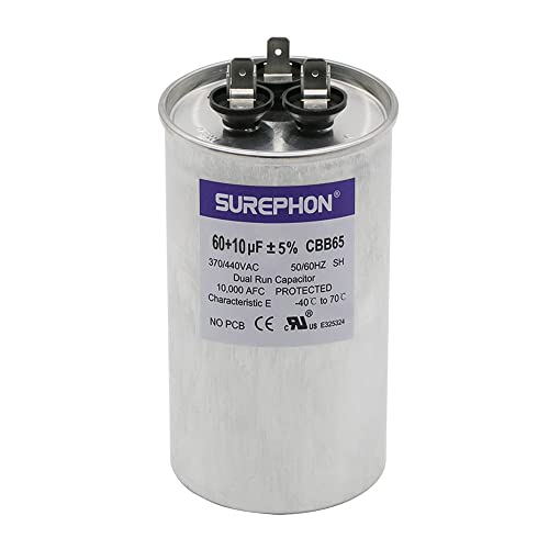 Surefon CBB65 Run kondenzator za AC 60/10 UF 60 + 10 MFD Dual 370-440 Volt, radovi za HVAC, klima uređaje, toplotne pumpe