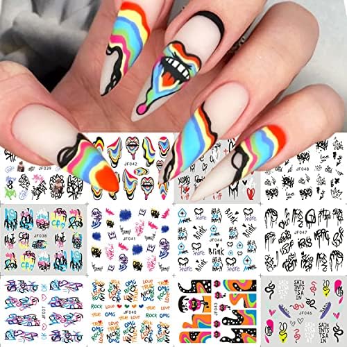 Halloween Nail Art naljepnice Grafiti slova Nail Art naljepnice za vodu prijenos potrepština za nokte horor talas geometrija dizajn