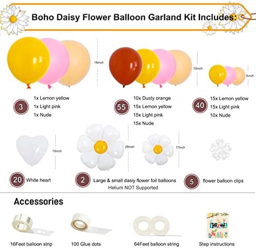 Daisy Balloon Garland luk Kit Macaron Pink Nude limun žuto bijelo srce baloni sa cvećem za boho Daisy rođendan Baby tuš vjenčanje dekoracije Groovy potrepštine