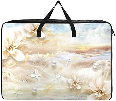 Mnsruu pokrivačka torba, mramorna bež magnolija cvijeće bijela bisera leptiri veliki kapacitet Organizatori pokrivača za ormar, jastuk,