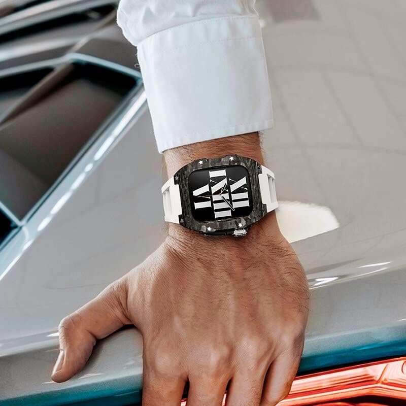 Luksuzna futrola CNHKAU karbonska vlakna za Apple Watch Band 8 45mm metalni čelični dijamanti za iWatch seriju 8 7 SE 6 44mm Modifikacijski komplet