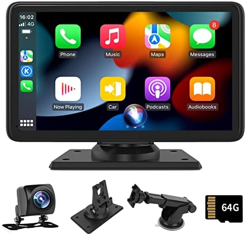 Prijenosni auto radio sa bežičnim Apple Carplay i Android Auto, 7 inčni IPS Touch Carplay ekran sa rezervnim kopijama od 1080p, kompatibilna