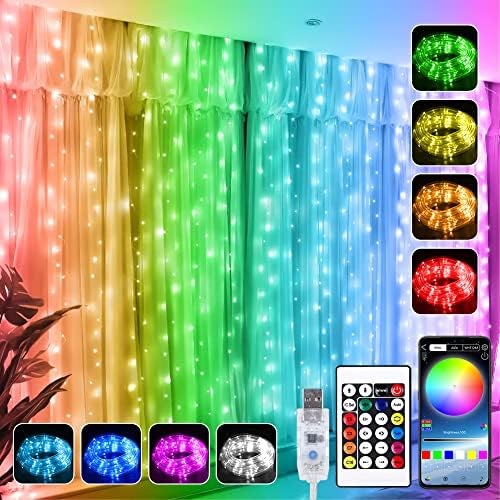 Svjetla za zavjese za promjenu boje, 300led Fairy Curtain Plug in, Fairy Lights Twinkle Lights RGB Music Sync, Curtain Fairy Lights