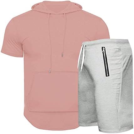 Rukav set sportskih kratkih muških ljetnih hlača s kapuljačom teksturirajući muške odijela i setovi tuxedo s rever ružičastom