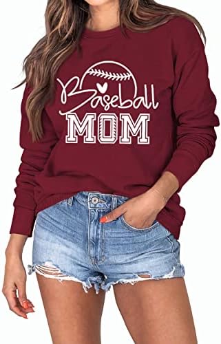 Žene Dukseri za bejzbol mama Pismo Ispis dugih rukava grafički grafički vrhovi pulover Ležerne majice Mama Mama Sportski poklon