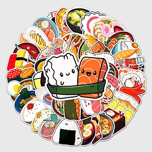 50pcs sushi naljepnice Sushi Roll Rice naljepnice Pakirajte slatke suši estetske naljepnice japanske hrane vodootporne vinilne naljepnice