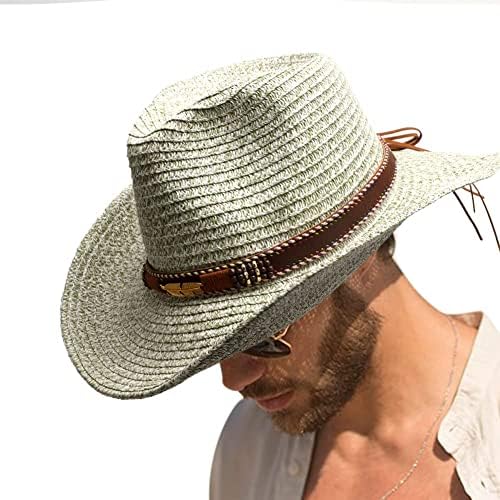 Ženski slamnati šešir za sunce muški vrtni šešir u kaubojskom stilu UPF 50+ ljetni šešir sa širokim obodom s vezicom za Vjetar