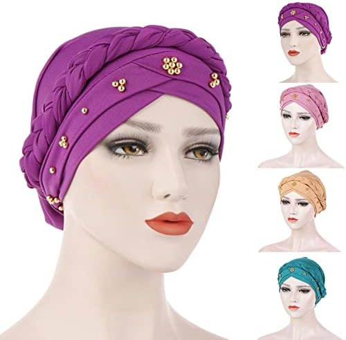 Žene Wrap Pearl Beanie šešir jednobojna Vintage Hemo Turban kapa modni Wrap Skull Caps elastična Headwrap za žene