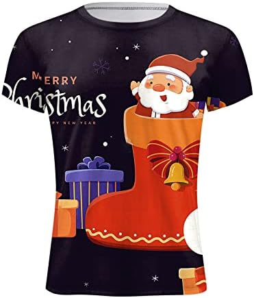 Wocachi božićne majice muške majice kratkih rukava, smiješni Xmas Santa Claus atletski trening ugrađen grafički tee vrhovi