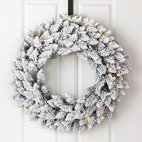 Glitzhome Pre-lit 24 Umjetni božićni snijeg pali sa 2pcs Xmas Snow Roland Ornament Ornament Uzeli borov iglu Odrezi za kućnu vrata Dekor za vjenčanje