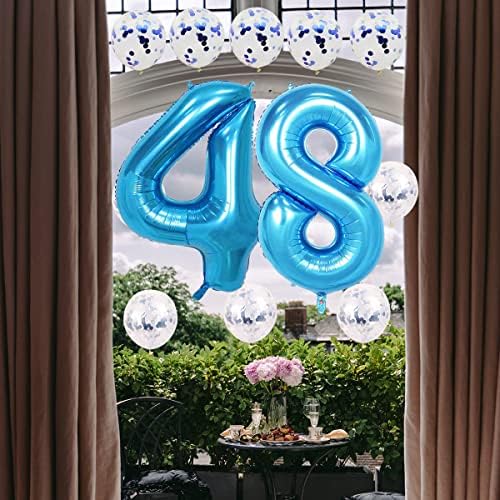 12pcs plavi balon set broj 48 Balon kit gigant 48 Digitalni folijski balon Confetti Latex helijum baloon zabava za 48. rođendan godišnjica vjenčanja Angažovanje fotografija, 48. rođendanski zabava