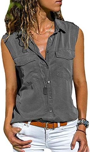 Andongnywell ženske casual lapel majice bez rukava bez rukava bluze za bluze majica džepova Bluza košulje