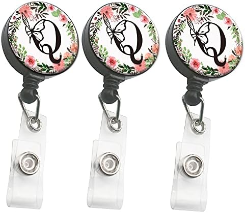 3pack pismo Q Monogram Funny Reel uvlačenje id Badge Holder Reels , savršen ukras za ID značke, pokloni za prijatelje, žene, sestra, kolega, doktor, medicinska sestra, učitelj, Student, volonter, osoblje