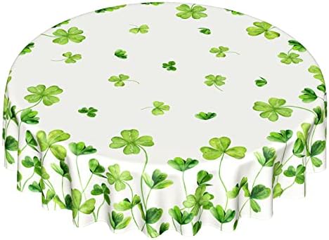 Okrugli stolnjak za Dan Svetog Patrika, stolnjak za Lucky Shamrock, zeleni i bijeli stolnjaci, djeteline sa četiri lista vodootporni