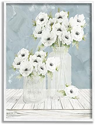 Stupell Industries White Poppies Cvjetni buketi Zemlje JARS Mekani plavi, dizajnirani Cindy Jacobs uokvirena zidna umjetnost, 24 x 30