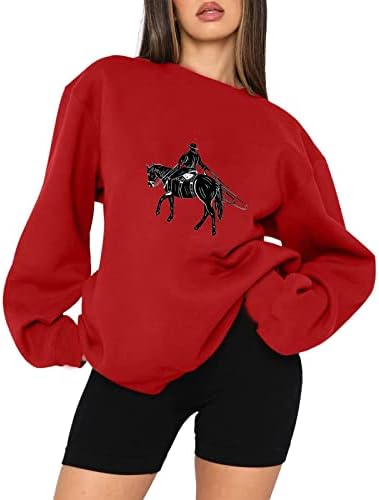 Prevelika košulja na ramena za žene zapadno kaubojske duksere Crewneck modni pulover dugih rukava Tunic tee