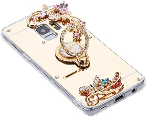 IKASEFU kompatibilan sa Samsung Galaxy S9 Case Floral Crystal Bling Ring Holder Shiny Shockproof Luxury Glitter Sparkly Rhinestone