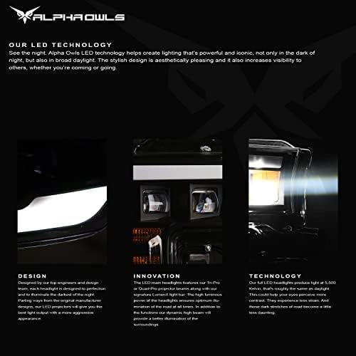 Alpha sove 8709900 Elite serija Full LED projektor farovi sa preklopnim sekvencijalnim LED svjetlosnim trakom - Crni Amber sa crnim okvirom odgovara 2018-2020 Ford F150 halogenim modelima