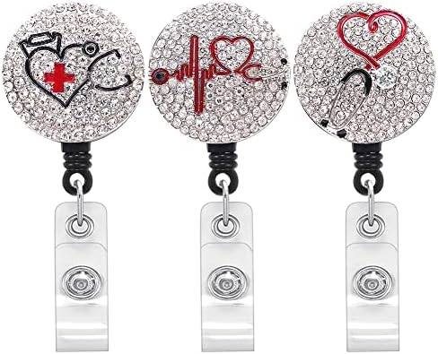 3kom Bling Rhinestone Nurse Badge kolut uvlačivi držač id značke medicinske sestre sa kopčom od aligatora, kolut značke dijamantskog